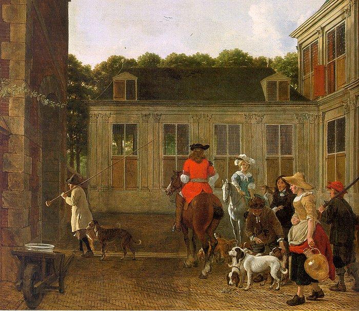 Ludolf de Jongh Hunting Party in the Courtyard of a Country House France oil painting art